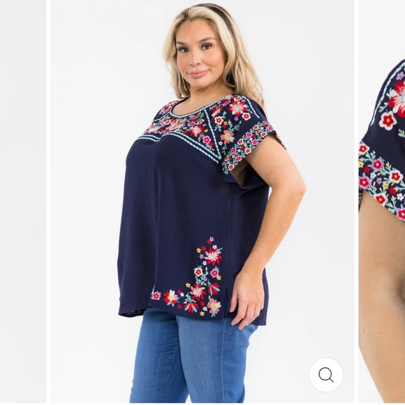 Savanna Jane Navy Top with Colorful Floral Embroidery - Picture 2 of 4
